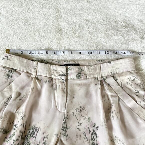 THEORY 100% Silk Ivory Floral Relaxed Chino Tapered Pleat Pants Spring Size 6 - Picture 2 of 13